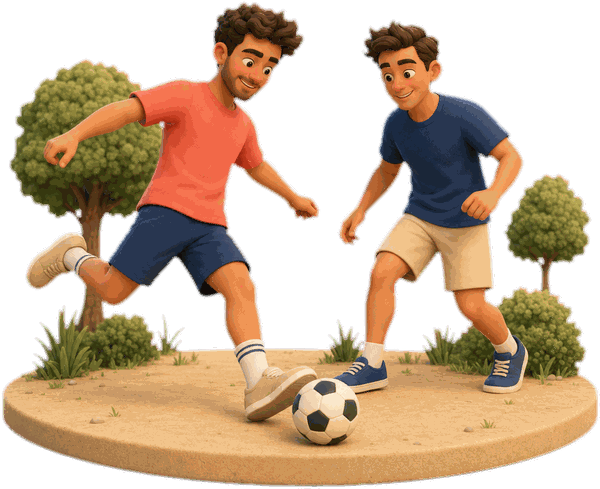 Zwei Freunde spielen Fußball